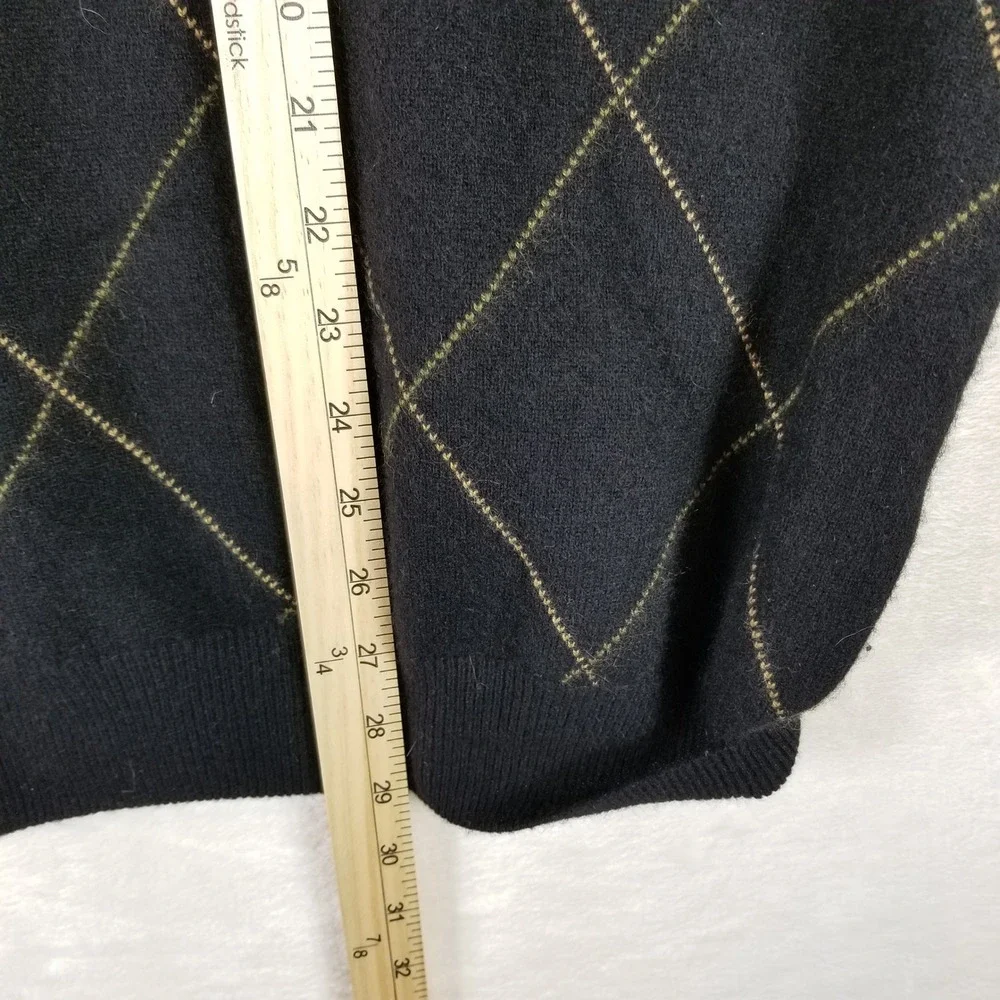 Raffi Cashmere Mens XXL Black Argyle Crewneck Sweater 118651 Pure‎ Cashmere